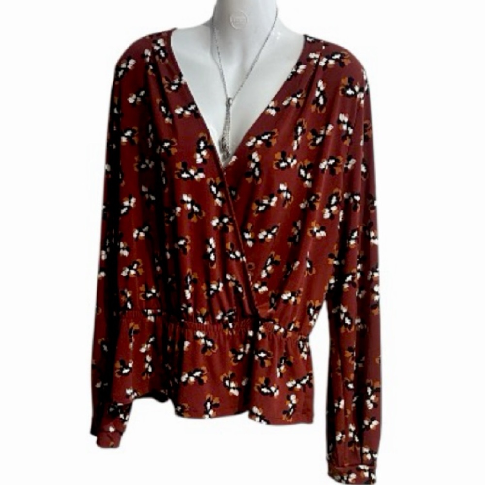 Banana Republic V-Neck Wrap Top Blouse - Burnt Red - Size M